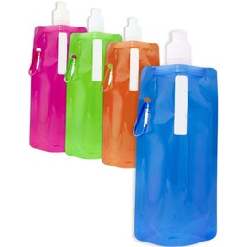 Outdoor SAXX® - 4 x foldable space saving drinking bottle with carabiner; bicycle backpack hiking festival aircraft; foldable coloured 500 ml, set of 4