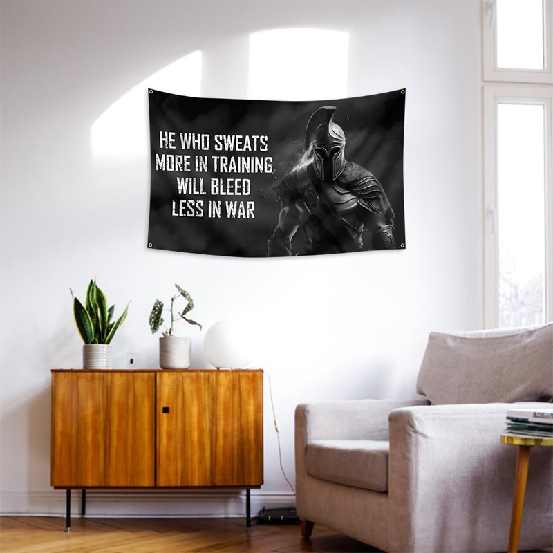3x5 Ft Motivational Spartan Warrior Flag with 4 Brass Grommets