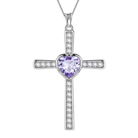 Aurora Tears June Birthstone Necklace Cross Pendant Women 925 Sterling Silver Dec. Alexandrite Heart Stone Birth Necklace Men Birthday Gift Present Jewelry DP0269D