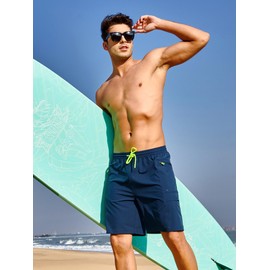 NORTHYARD Men's 9" Board Shorts with 4 Pockets Beach Shorts Swim Trunks Swimwear for Men Bathing Suit Seablue L