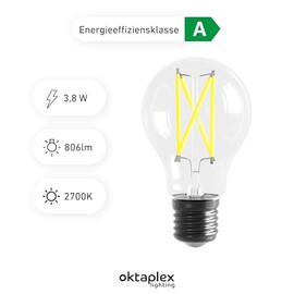 Oktaplex lighting Oktaplex 12er Set Glhlampe E27 LED warmwei? 2700K Glhlbirne 806lm 3,8W LED (entspricht 60W) - Effizienzklasse A