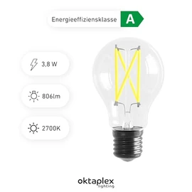 Oktaplex lighting Oktaplex 12er Set Glhlampe E27 LED warmwei? 2700K Glhlbirne 806lm 3,8W LED (entspricht 60W) - Effizienzklasse A