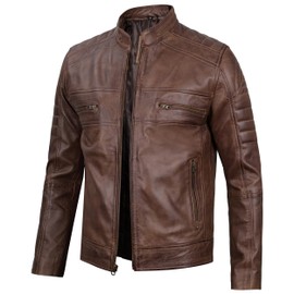 fjackets Cafe Racer mens dark brown leather jacket Men - Leather Biker Motorcycle Jacket Mens - Austin Coffee Dark Brown | [1115485] XL