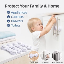 Baby Proof Cabinet Locks – 5 Pack Child Safety Latches for Cabinets, Drawers, Fridge, Pantry & Closet | No Drill Adhesive Cabinet Door Locks | Easy for Adults, Hard for Kids (White)