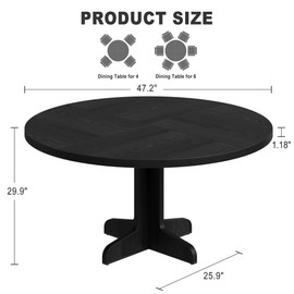 IDEALHOUSE Round Dining Table for 4, 47 Inches Dining Room Table with Wooden Base, Circle Kitchen Dinner Table for Dining Room, Kitchen, Living Room (Table Only), Black