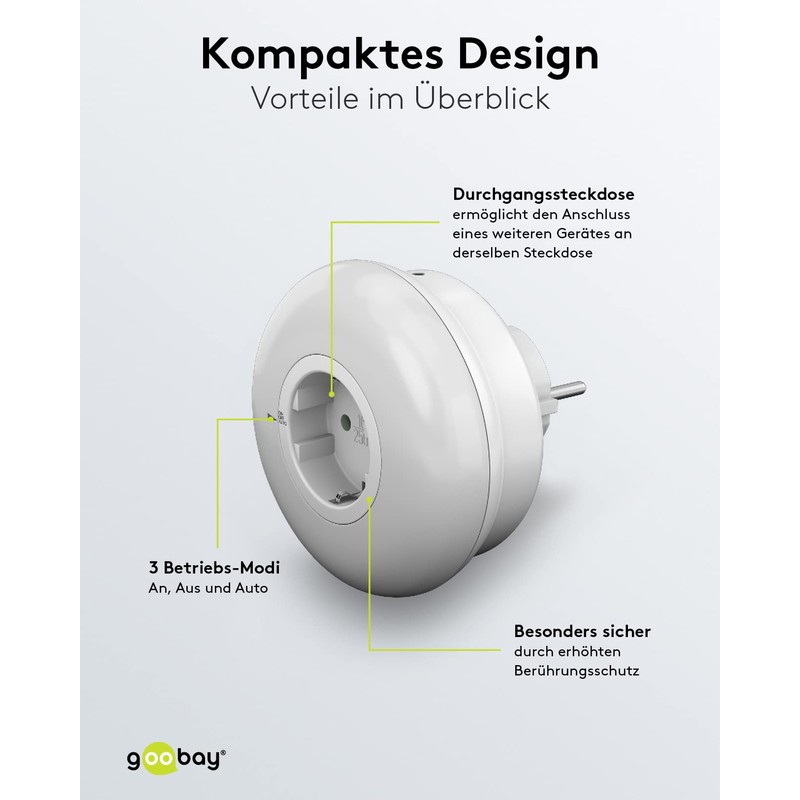 goobay 64566 LED Night Light for Socket, Snooze Light for