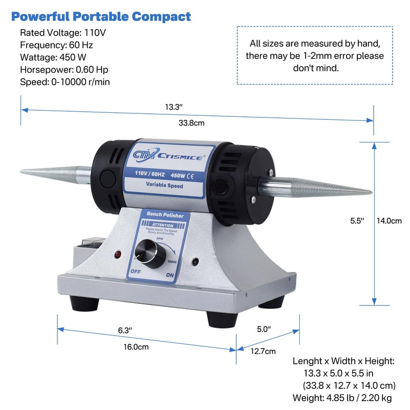 CTISMICE Jewelry Bench Polisher, Adjustable Variable Speed Benchtop Polishing Machine,