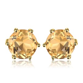 JewelryPalace Round 0.9ct Natural Citrine Stud Earrings for Women, 925 Sterling Silver 14k Yellow Gold Plated Stud Earrings for Her, Genuine Gemstone Jewelry Gift for Women