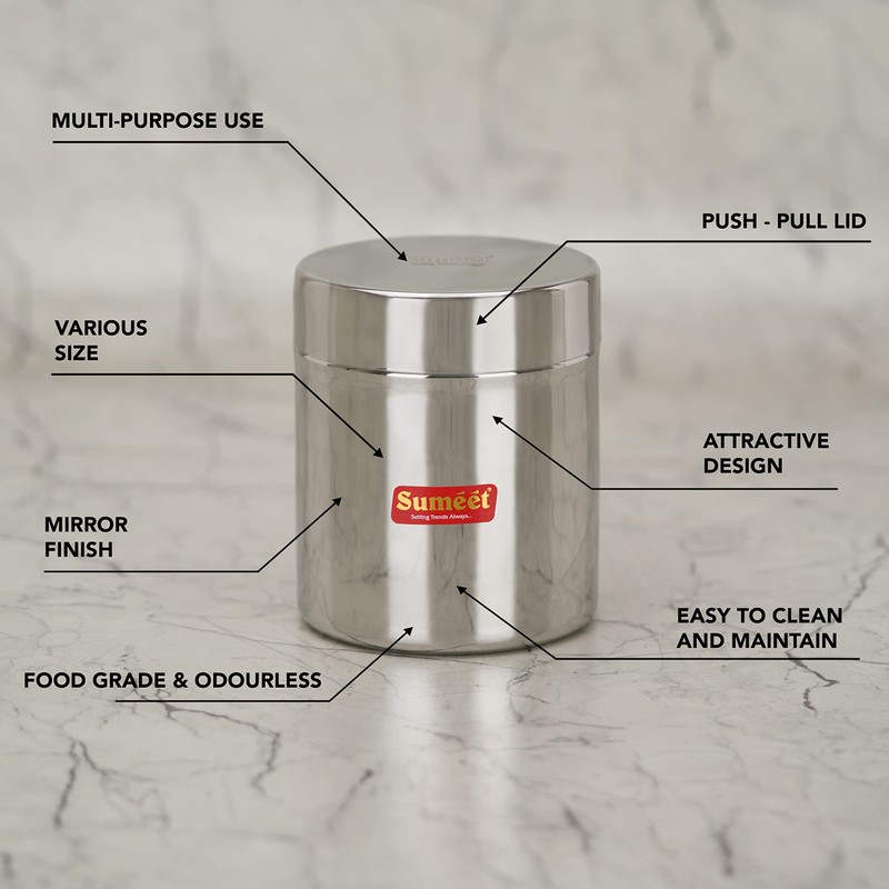 Sumeet Stainless Steel Small Canisters/Jars/Ubha Dabba/Storage Containers set of 6Pcs,