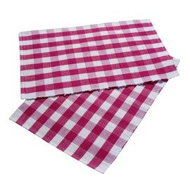 HOMESCAPES Set of 2 Pink Gingham Placemats Block Check Pattern 100% Cotton Ribbed Table Mats 30 x 45 cm (12” x 18”) with PInk and White Checkered Design