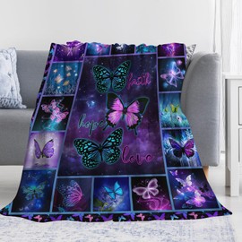 SKT T1 Butterfly Blanket Purple Butterfly Insect Animal Throw Blanket, Butterfly Gifts for Women Girls, Purple Butterflies Gifts for Butterfly Lovers, Butterfly Decor for Sofa Bed Home Room 60"x50"