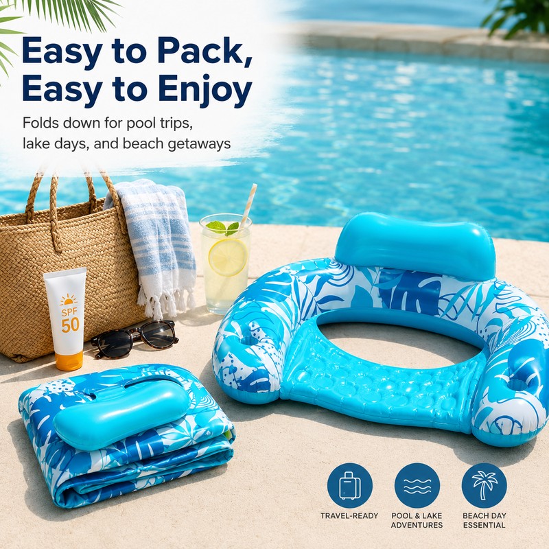 2-Pack Inflatable Pool Chairs for Adults – Floating Hammock Loungers