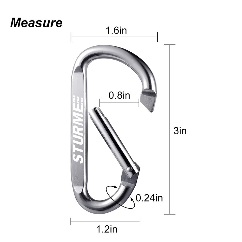 3" Aluminum D Ring Carabiners Clip D Shape Spring Loaded