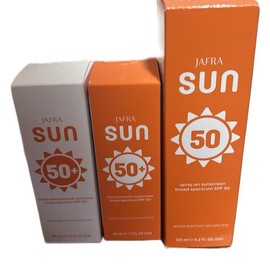 Jafra Sun 50 Spray 4.2 fl oz Broad Spectrum SPF 50 & Cream 1.7 fl oz - 50x UV Protection, Moisturizing Formula Sunscreen - SPF: 1.7 (50ml) tinted face protector