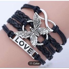 Unbranded Butterfly Red Multi Layer Leather Love Bracelet With Butterfly