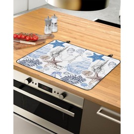 Stove Top Cover, Nautical Theme Marine Sail Boat Beach Starfish Shell Seashell Anti-Slip Heat Resistant Electric Stove Top Cover, Ceramic Glass Cooktop Protector Stove Covers for Flat Top Oven