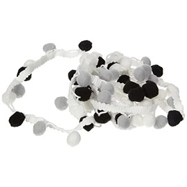 Rayher 55853573 Pom Pom Trim, Ball Fringe Ribbon for Sewing, Papercraft and Home Decor Projects, grey, white, black, 2m