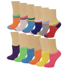 Different Touch Ayla Girls Colorful Ankle and No Show Socks, 12-Pair Packs (L, Assorted A)