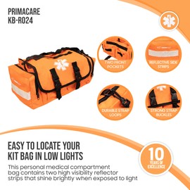 Primacare KB-RO24 Empty First Responder Bag, 16"x8"x7", Professional Compartment Kit Carrier for Trauma and Emergency Medical Supplies, Orange