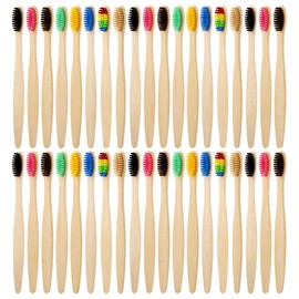 Paquete de 35 cepillos de dientes de bambú, cerdas de cepillo de dientes de alta calidad para una mejor limpieza, 100% libre de BPA, sin plástico, vegano, respetuoso con el medio ambiente, reciclable, biodegradable (Surtido)