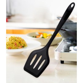 Silicone Cooking Spatulas Turner Slotted Heat Resistant Kitchen Utensils, Non-stick Premium Baking, Cooking, Mixing Tools (Black small)