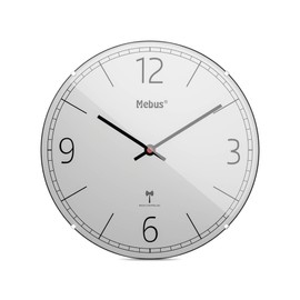 Mebus Radio-Controlled Wall Clock, Silent, Dome Glass, Frameless, Grey, Model 12986 - Modern Design and Exact Time