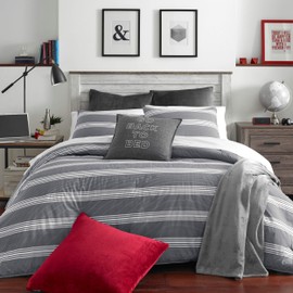 Nautica Home | Craver Collection | 100% Cotton Cozy & Soft, Durable & Breathable Striped Comforter & Matching Sham(s), Twin/Twin XL, Grey