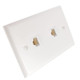 1 Pack Ethernet Wall Plate -Single Gang 2 Ports RJ45 Cat6 Keystone Jack Female-to-Female, Trapezoidal Inline Coupler, Standard Size, White