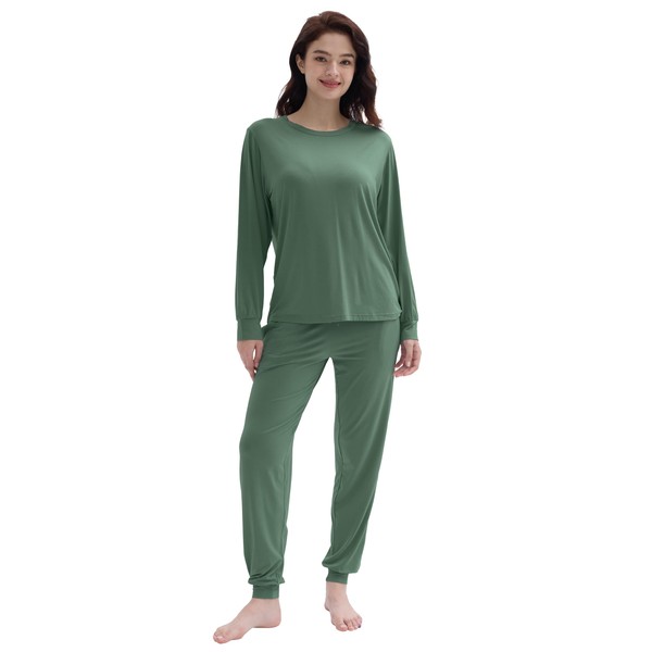 Joyaria Womens Long Sleeve Pajamas Set Soft Breathable Pjs Rounde