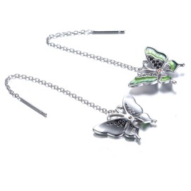 925 Sterling Silver Green Butterfly Earrings with Cubic Zirconia | Hypoallergenic Dangle Jewelry Gift for Women, Elegant Wing Design