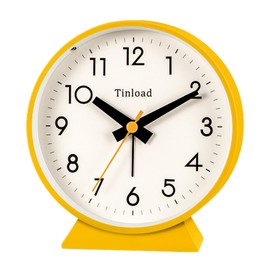 Tinload 4.5" Battery Operated Antique Retro Analog Alarm Clock, Small Silent Bedside Desk Clock,Lighted on Demand, Battery Operated, Snooze, for Living Room, Bedroom, Bedside, Desk(Yellow)