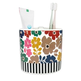 Floral Toothbrush Holder - Bathroom Accessories for Countertop Sink Organizer - Ceramic, Cute Stand for Kids Toothbrushes