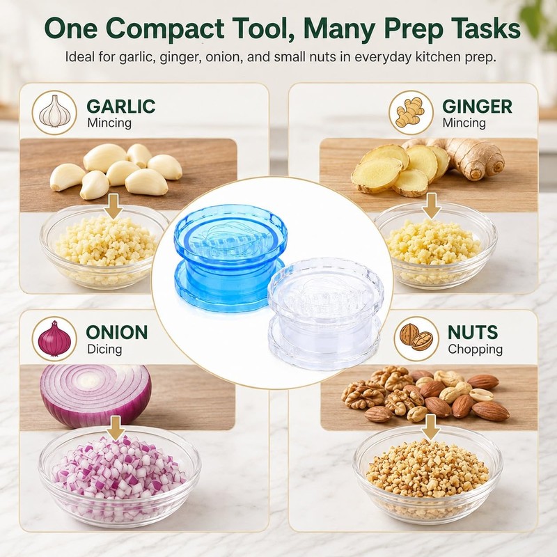 Manual Garlic Twister 2 Pcs, Clear Blue Garlic Mincer &