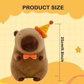 Ninnyi Ninnyi 25 cm Capybara Plush Gifts, Cute Stuffed Capybara Teddy Toy with Happy Birthday Top Hat