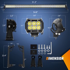 Nilight 52Inch Led Light Bar Spot Flood 2Pcs 18W 4Inch Spot LED Pods Windshield Frame Mounting Bracket on Wrangler JK 2007-2017 with Off Road Wiring Harness- 3 Leads