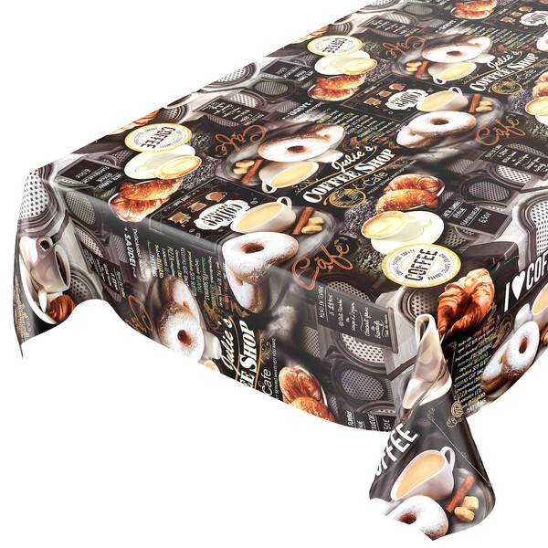 ANRO Oilcloth Tablecloth Oilcloth Tablecloth Washable Coffee Sweets Donuts 120