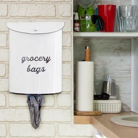 AuldHome Design Rustic Grocery Bag Holder; Wall-Mounted Vintage Enamelware Farmhouse Style Plastic Bag Dispenser for Kitchen or Laundry Room
