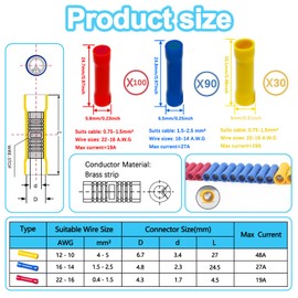 220 Pcs Butt Splice Connectors Kit 22-10 AWG Electrical Crimp Terminal Connector Kits Assorted Butt Splice Crimp Connectors Wiring Straight Crimps Terminals for 22,20,18,16,14,12,10 Gauge Wires