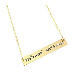 Gold Bar Necklace Coordinates Jewelry Gold Necklace Handstamped Jewelry Handstamped Necklace Name Necklace