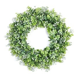 UXORSN Wreath for Front Door, 51 cm, Large Artificial Eucalyptus Wreath, Spring Summer Decorative Door Wreath with White Flower, Green Leaf, Welcome Wreaths for Indoors, Outdoors, Wall, Window, Home