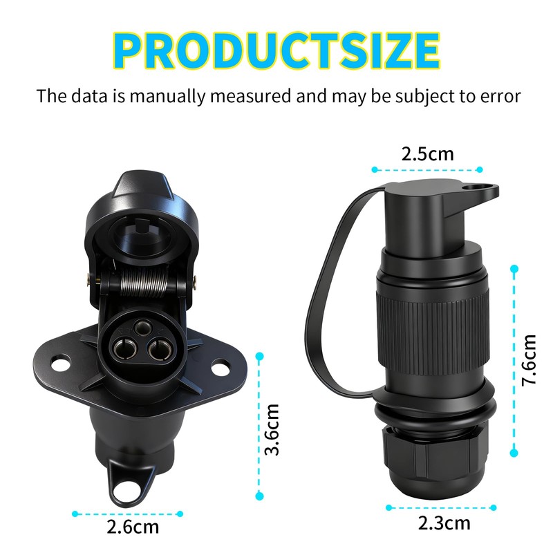 Yuanjoy 12 V 24 V Car Trailer Plug Socket 3-Pin