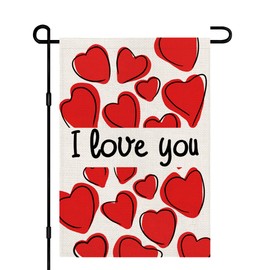 I Love You Valentines Day Garden Flags 12x18 Double Sided Burlap, Red Love Heart Anniversary Welcome Sign Small Flag Yard Outdoor Decorations DF647