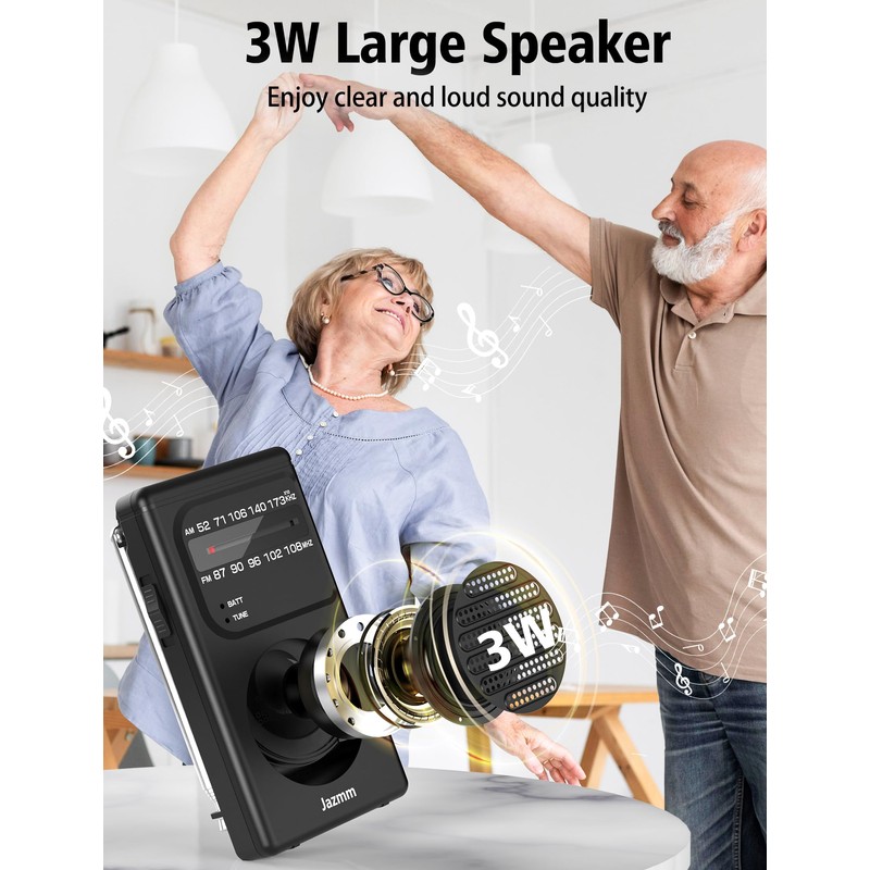 Jazmm Portable Radio AM FM,Battery Operated Radio with 3W Large
