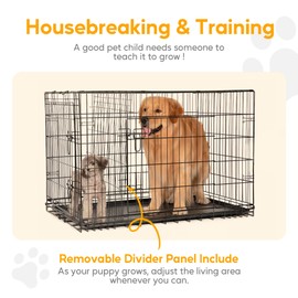 HealSmart 24 Inch Small Dog Crate with Divider, Double Door Folding Metal Wire Cage with Leak-Proof Plastic Tray, Portable Pet Kennel for Indoor, Outdoor and Travel, Black