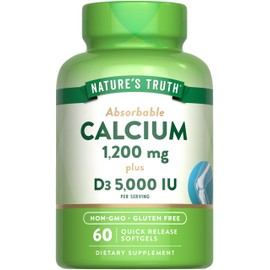 Nature's Truth Calcium 1200mg with Vitamin D3 5000 IU | 60 Softgels | from Calcium Carbonate | Non-GMO & Gluten Free Supplement