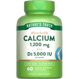 Nature's Truth Calcium 1200mg with Vitamin D3 5000 IU | 60 Softgels | from Calcium Carbonate | Non-GMO & Gluten Free Supplement