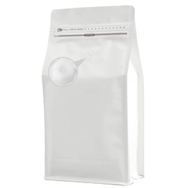 DMPACKDM Coffee Bags with Valve(16 oz,1 lb,100pcs) White High Barrier Aluminumed Foil Flat Bottom Heat Sealed Coffee Beans Packaging Bags Side Zipper Resealable Bags for Home or Business