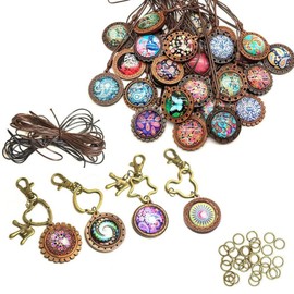 Dahi Pendants with Glass Cabochons, Retro Glass Domes, Jewellery-Making Kit for DIY, Medallions, Necklaces, Gifts, Souvenirs etc.