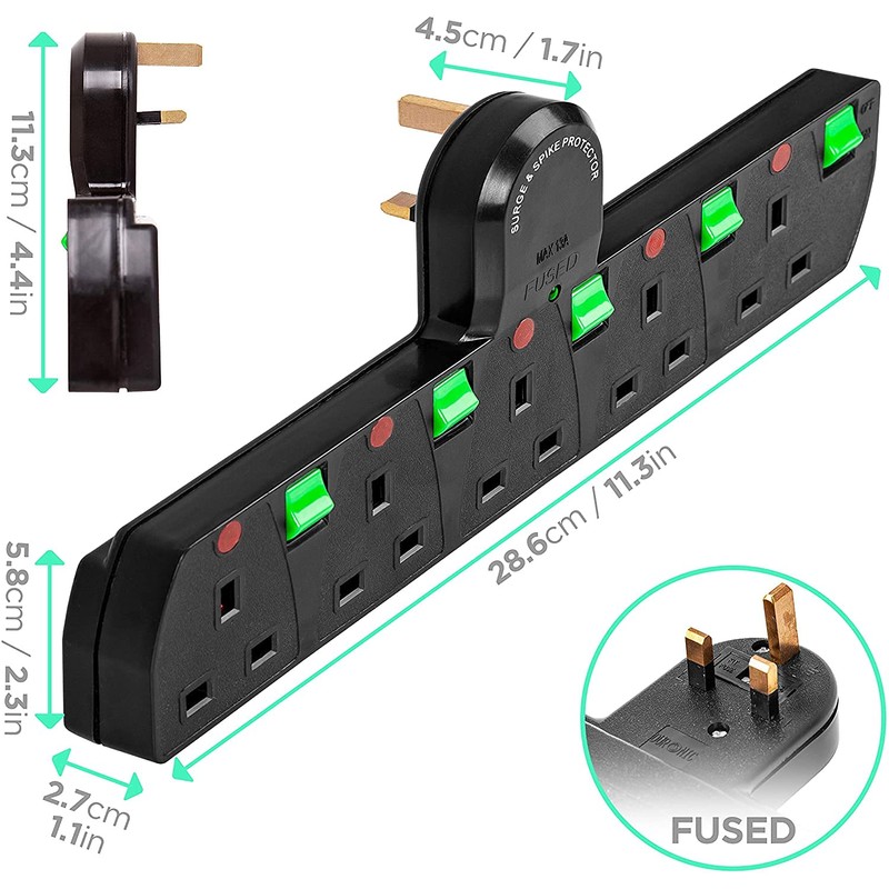 Duronic S125B 5 Way UK Plug Surge Protected Power Extension