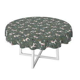 Karina Home Scandi Christmas Reindeer PVC Vinyl Wipe Clean Oilcloth Tablecloth (Round 138cm, Green)